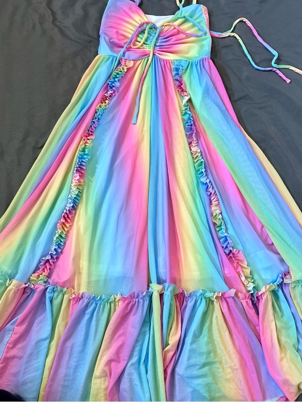 Blackmilk Rainbow Ice Cream Frills on Frills Midaxi Dress XS NWT Pastel Boho - Picture 10 of 11